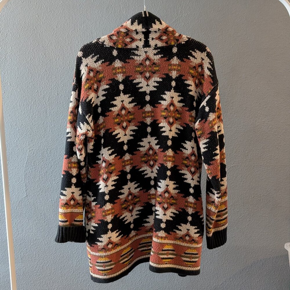 Lucky Brand Aztec Southwestern Open Front Shawl Collar Sweater Sz M - Picture 6 of 6